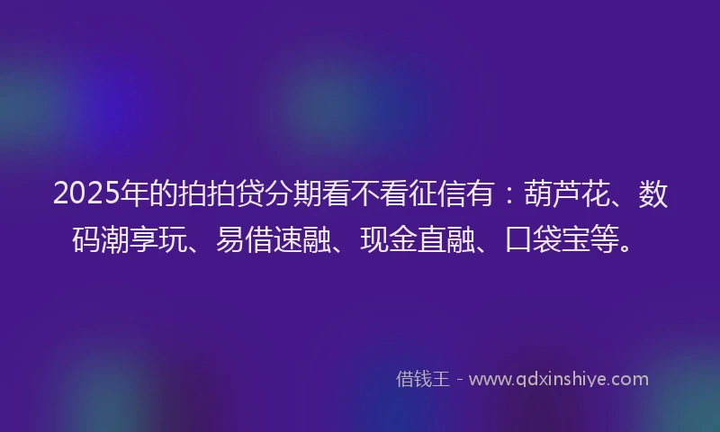 2025年的拍拍贷分期看不看征信有：葫芦花、数码潮享玩、易借速融、现金直融、口袋宝等。