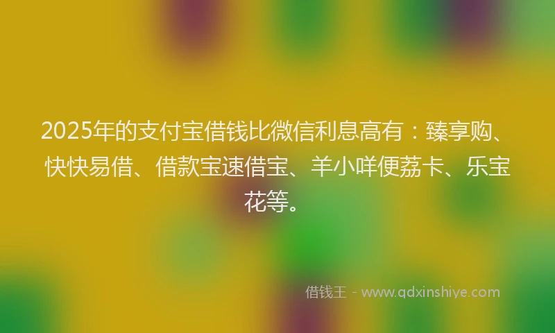 2025年的支付宝借钱比微信利息高有：臻享购、快快易借、借款宝速借宝、羊小咩便荔卡、乐宝花等。