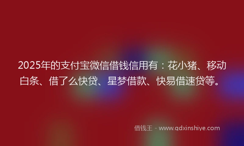 2025年的支付宝微信借钱信用有：花小猪、移动白条、借了么快贷、星梦借款、快易借速贷等。