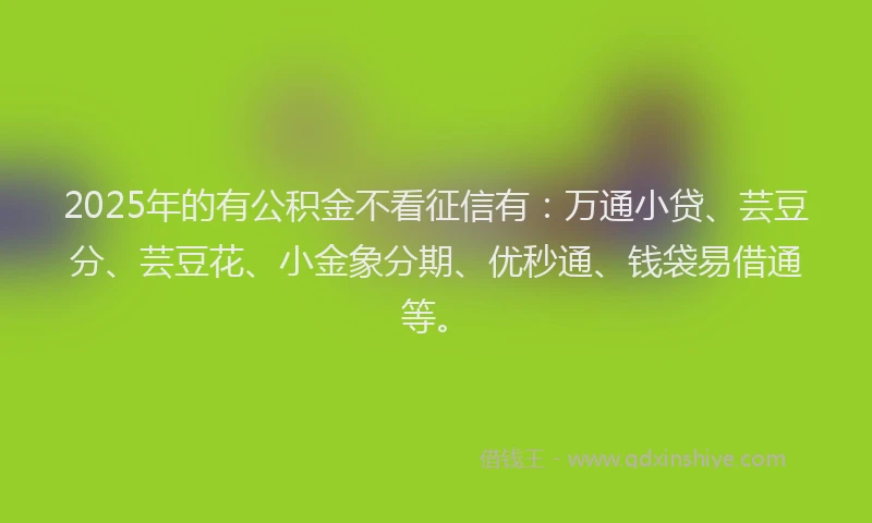 2025年的有公积金不看征信有：万通小贷、芸豆分、芸豆花、小金象分期、优秒通、钱袋易借通等。