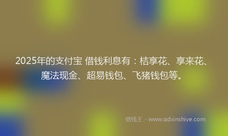 2025年的支付宝 借钱利息有：桔享花、享来花、魔法现金、超易钱包、飞猪钱包等。