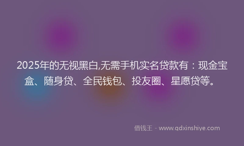 2025年的无视黑白,无需手机实名贷款有：现金宝盒、随身贷、全民钱包、投友圈、星愿贷等。