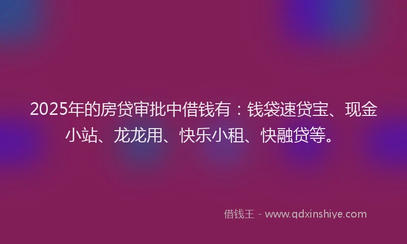 2025年的房贷审批中借钱有：钱袋速贷宝、现金小站、龙龙用、快乐小租、快融贷等。