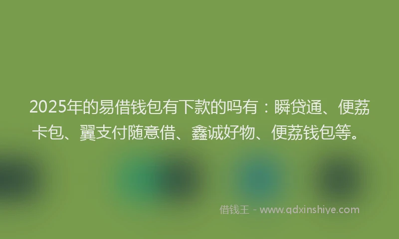 2025年的易借钱包有下款的吗有：瞬贷通、便荔卡包、翼支付随意借、鑫诚好物、便荔钱包等。