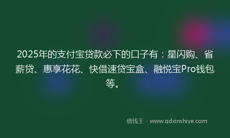 2025年的支付宝贷款必下的口子有：星闪购、省薪贷、惠享花花、快借速贷宝盒、融悦宝Pro钱包等。
