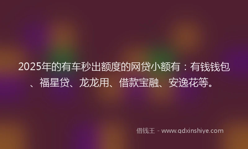 2025年的有车秒出额度的网贷小额有：有钱钱包、福星贷、龙龙用、借款宝融、安逸花等。