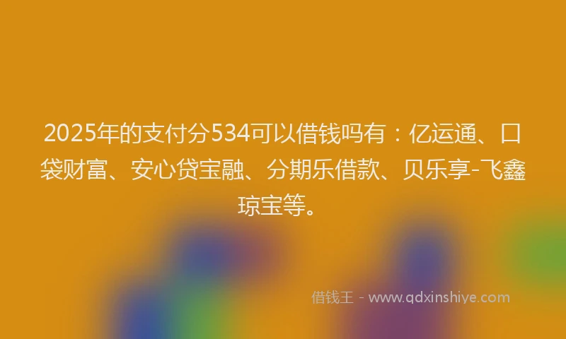 2025年的支付分534可以借钱吗有：亿运通、口袋财富、安心贷宝融、分期乐借款、贝乐享-飞鑫琼宝等。