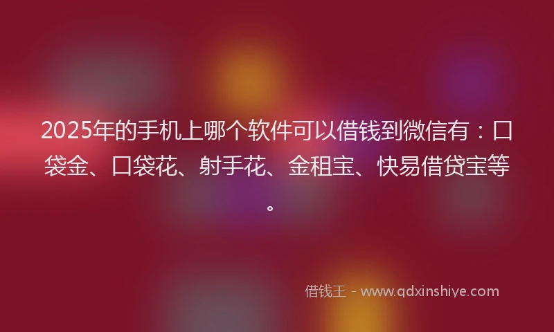 2025年的手机上哪个软件可以借钱到微信有：口袋金、口袋花、射手花、金租宝、快易借贷宝等。