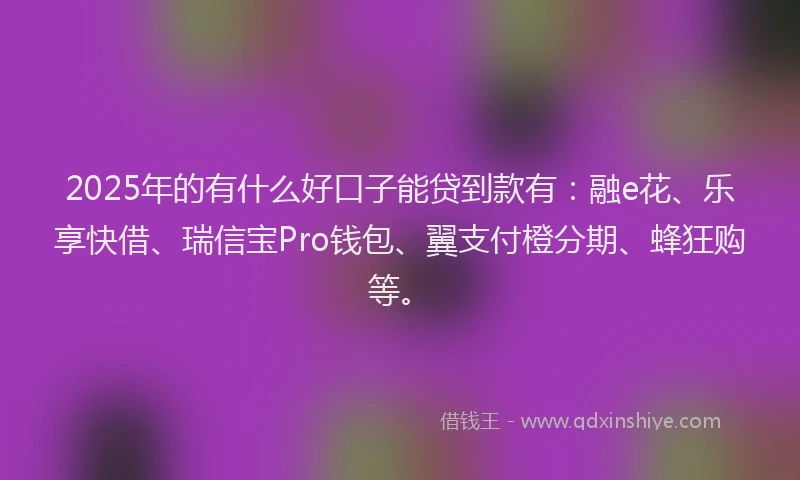 2025年的有什么好口子能贷到款有：融e花、乐享快借、瑞信宝Pro钱包、翼支付橙分期、蜂狂购等。