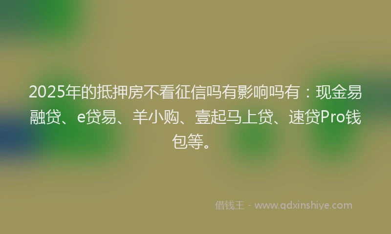 2025年的抵押房不看征信吗有影响吗有：现金易融贷、e贷易、羊小购、壹起马上贷、速贷Pro钱包等。