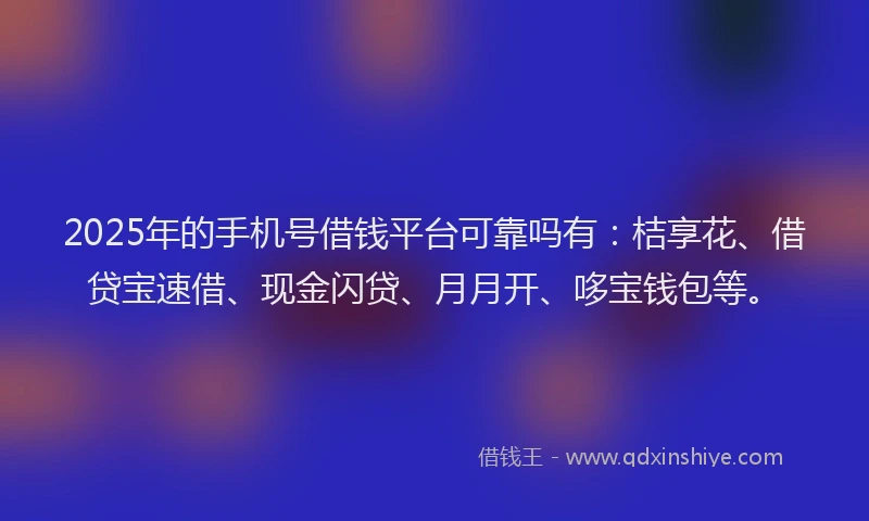 2025年的手机号借钱平台可靠吗有：桔享花、借贷宝速借、现金闪贷、月月开、哆宝钱包等。