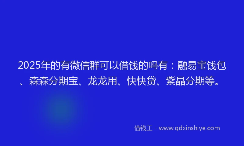 2025年的有微信群可以借钱的吗有：融易宝钱包、森森分期宝、龙龙用、快快贷、紫晶分期等。