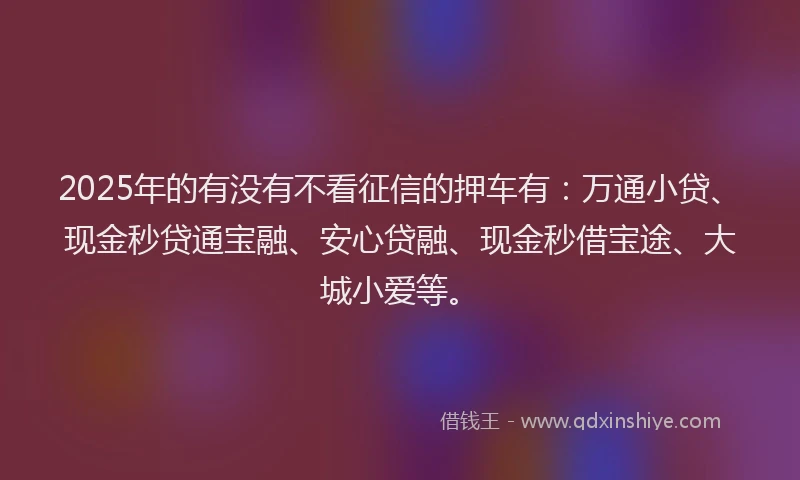2025年的有没有不看征信的押车有：万通小贷、现金秒贷通宝融、安心贷融、现金秒借宝途、大城小爱等。