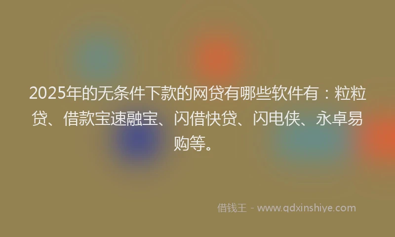 2025年的无条件下款的网贷有哪些软件有：粒粒贷、借款宝速融宝、闪借快贷、闪电侠、永卓易购等。