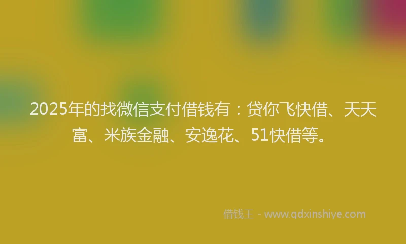 2025年的找微信支付借钱有：贷你飞快借、天天富、米族金融、安逸花、51快借等。