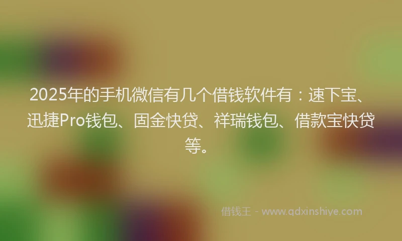 2025年的手机微信有几个借钱软件有：速下宝、迅捷Pro钱包、固金快贷、祥瑞钱包、借款宝快贷等。