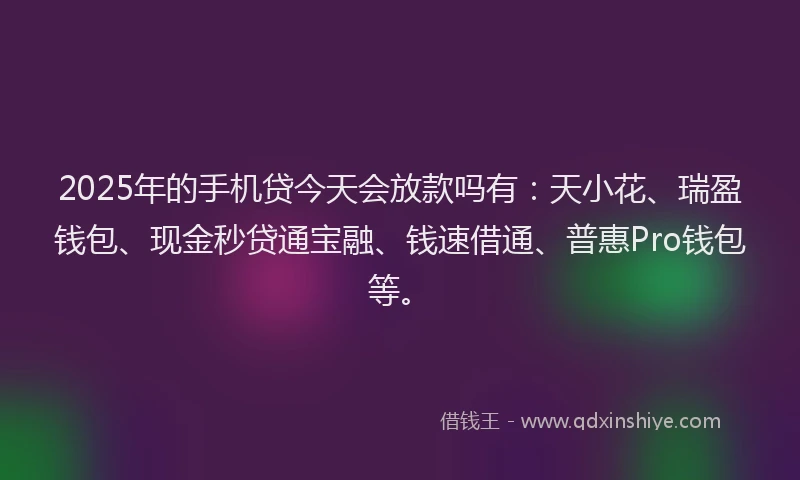 2025年的手机贷今天会放款吗有：天小花、瑞盈钱包、现金秒贷通宝融、钱速借通、普惠Pro钱包等。