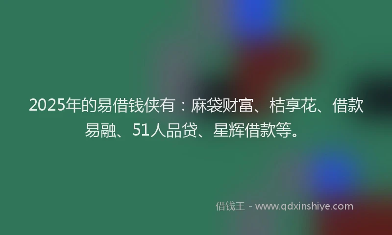 2025年的易借钱侠有：麻袋财富、桔享花、借款易融、51人品贷、星辉借款等。