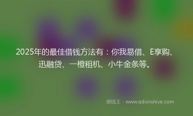 2025年的最佳借钱方法有：你我易借、E享购、迅融贷、一橙租机、小牛金条等。