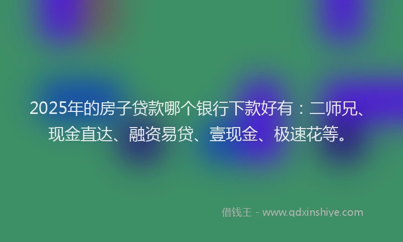 2025年的房子贷款哪个银行下款好有：二师兄、现金直达、融资易贷、壹现金、极速花等。