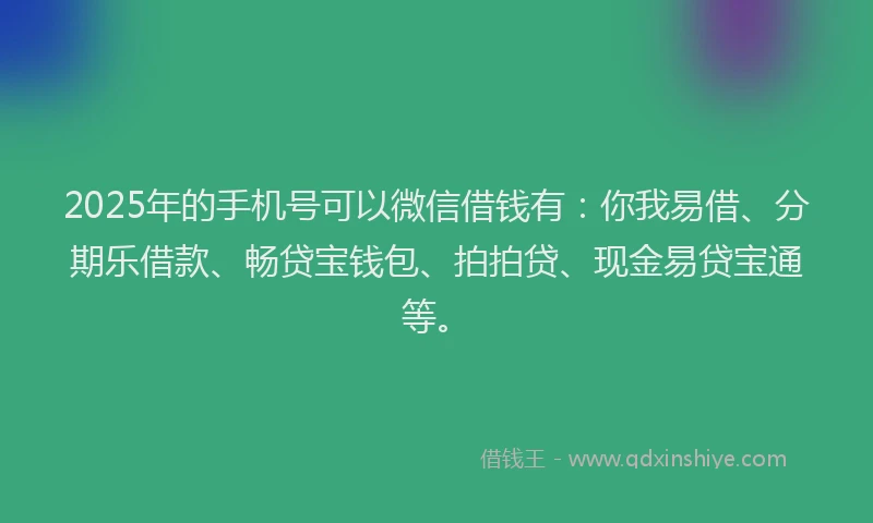 2025年的手机号可以微信借钱有：你我易借、分期乐借款、畅贷宝钱包、拍拍贷、现金易贷宝通等。