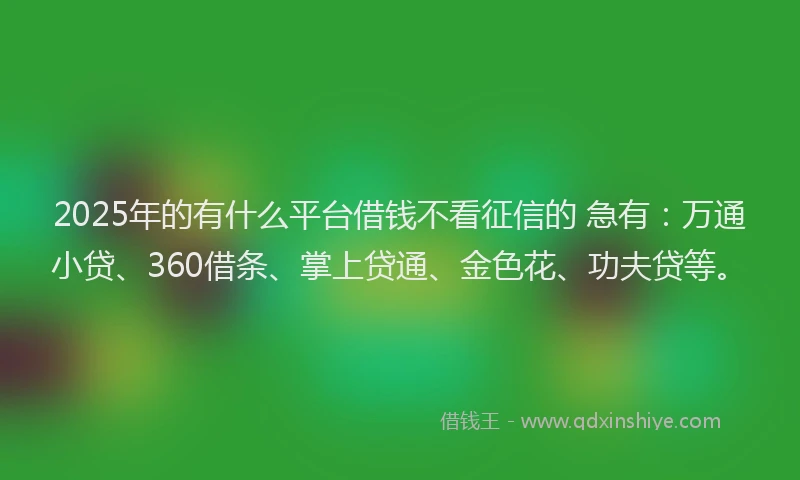 2025年的有什么平台借钱不看征信的 急有：万通小贷、360借条、掌上贷通、金色花、功夫贷等。