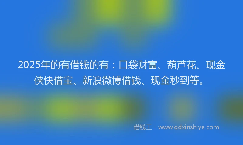 2025年的有借钱的有：口袋财富、葫芦花、现金侠快借宝、新浪微博借钱、现金秒到等。