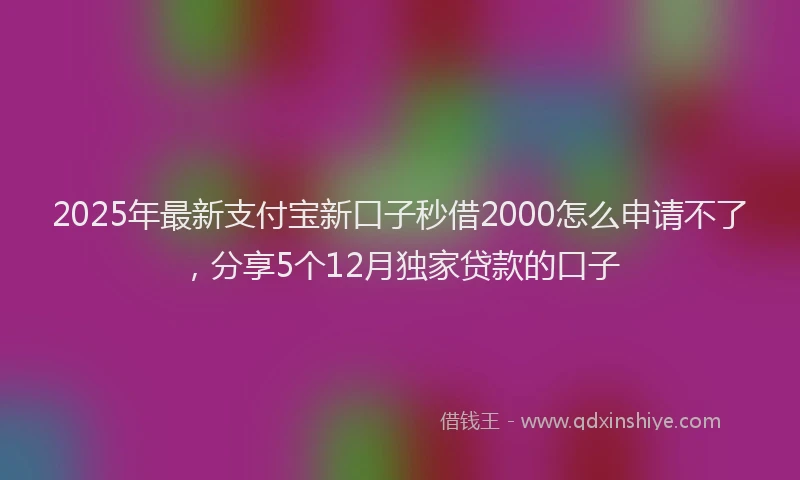 2025年最新支付宝新口子秒借2000怎么申请不了，分享5个12月独家贷款的口子