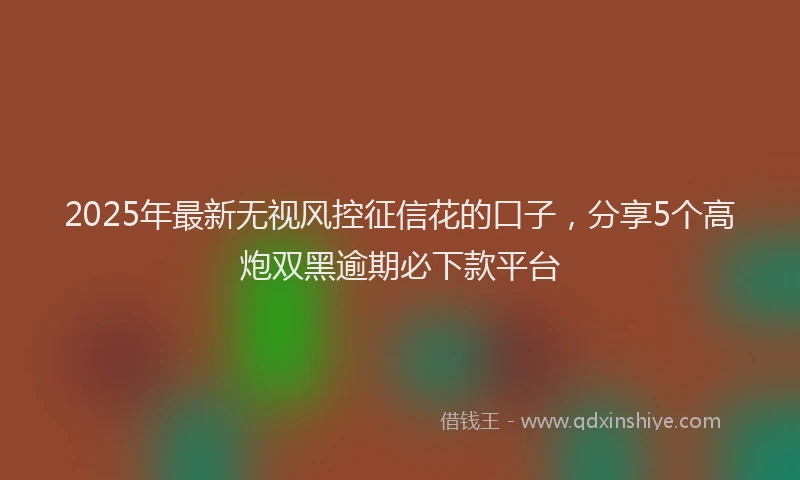 2025年最新无视风控征信花的口子，分享5个高炮双黑逾期必下款平台