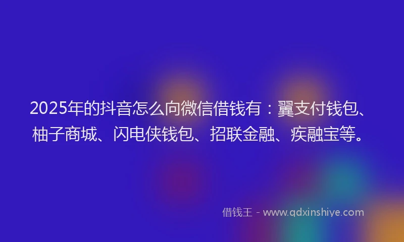 2025年的抖音怎么向微信借钱有：翼支付钱包、柚子商城、闪电侠钱包、招联金融、疾融宝等。