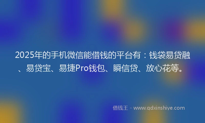2025年的手机微信能借钱的平台有：钱袋易贷融、易贷宝、易捷Pro钱包、瞬信贷、放心花等。