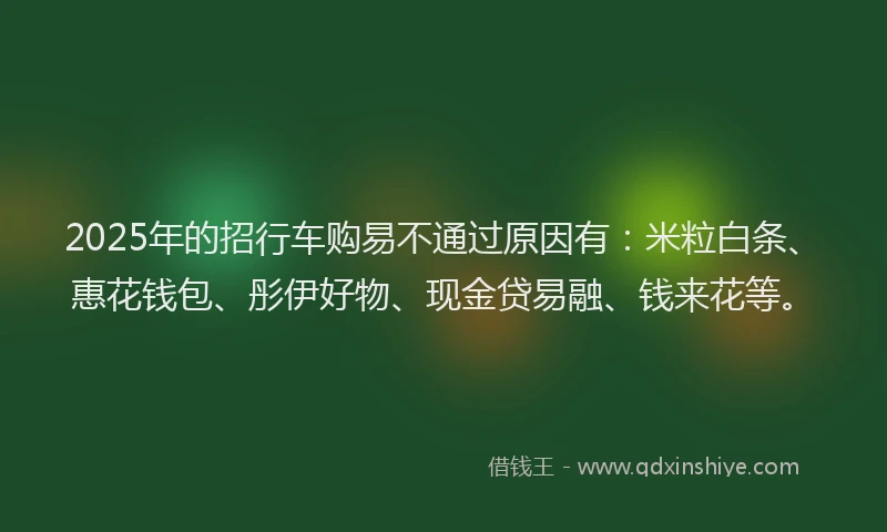 2025年的招行车购易不通过原因有：米粒白条、惠花钱包、彤伊好物、现金贷易融、钱来花等。