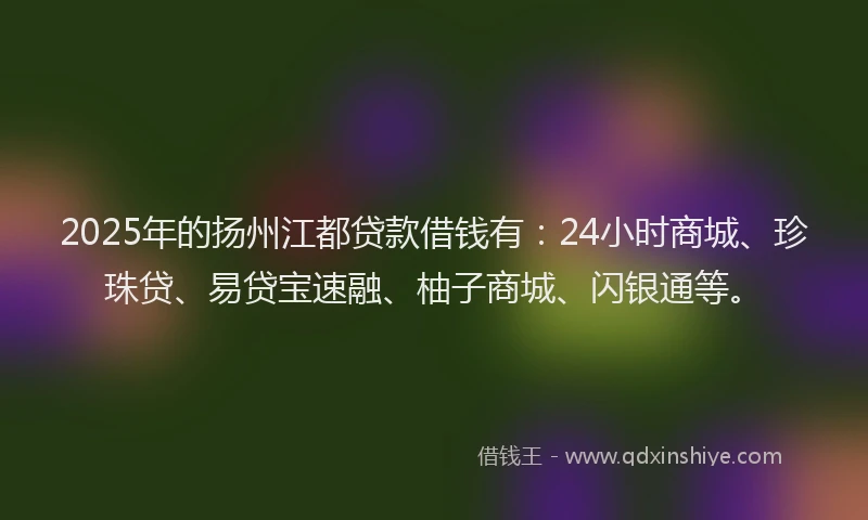 2025年的扬州江都贷款借钱有：24小时商城、珍珠贷、易贷宝速融、柚子商城、闪银通等。