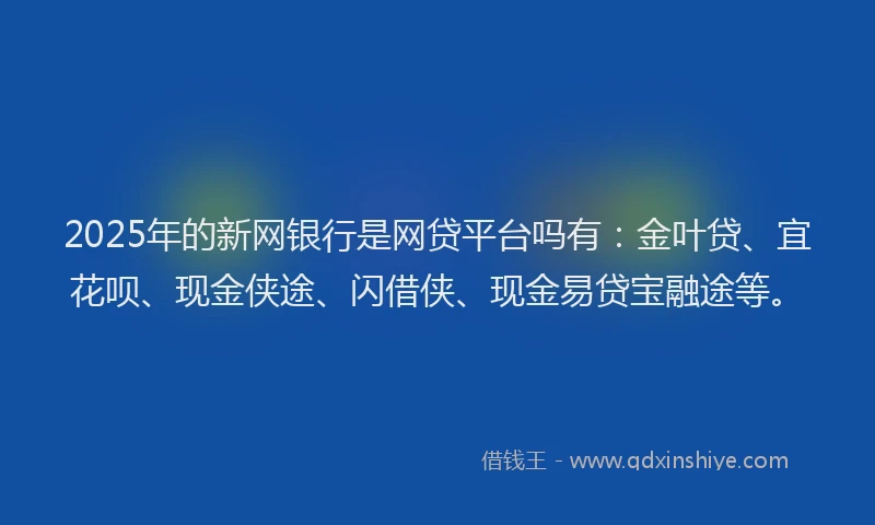 2025年的新网银行是网贷平台吗有：金叶贷、宜花呗、现金侠途、闪借侠、现金易贷宝融途等。