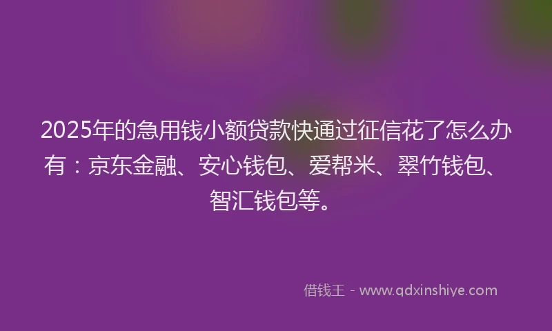 2025年的急用钱小额贷款快通过征信花了怎么办有：京东金融、安心钱包、爱帮米、翠竹钱包、智汇钱包等。