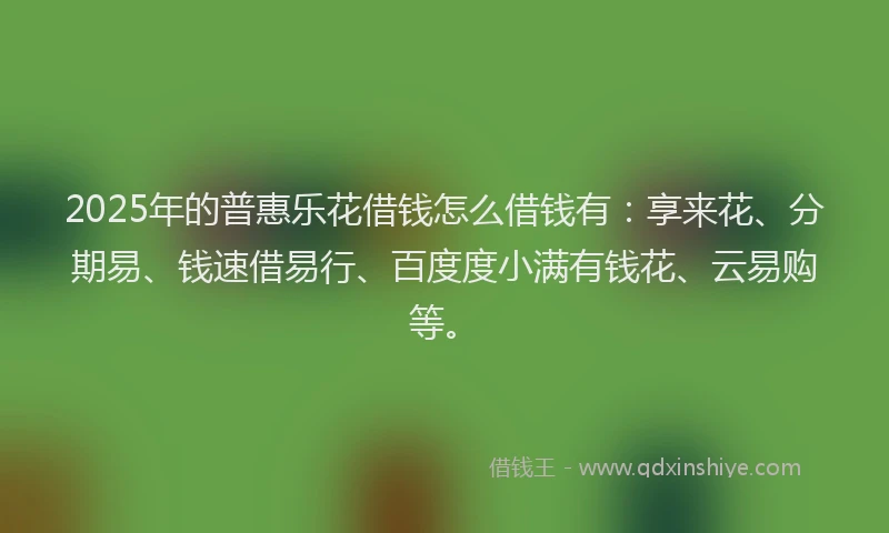2025年的普惠乐花借钱怎么借钱有:享来花、分期易、钱速借易行、百度度小满有钱花、云易购等。