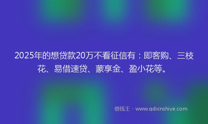 2025年的想贷款20万不看征信有：即客购、三枝花、易借速贷、蒙享金、盈小花等。