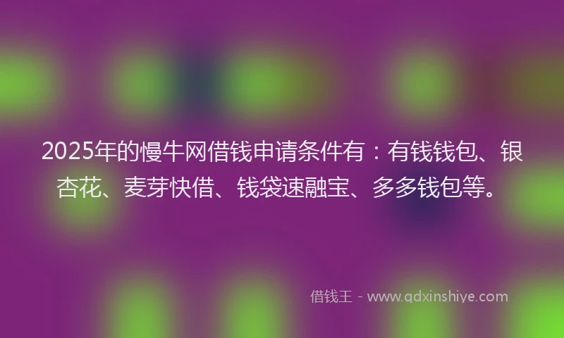 2025年的慢牛网借钱申请条件有：有钱钱包、银杏花、麦芽快借、钱袋速融宝、多多钱包等。