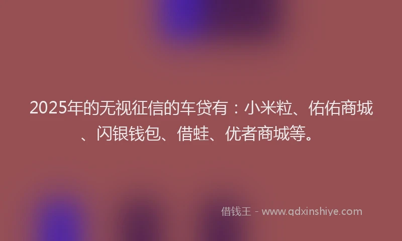 2025年的无视征信的车贷有：小米粒、佑佑商城、闪银钱包、借蛙、优者商城等。