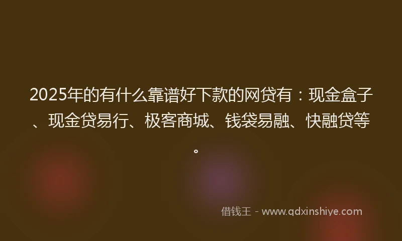 2025年的有什么靠谱好下款的网贷有：现金盒子、现金贷易行、极客商城、钱袋易融、快融贷等。