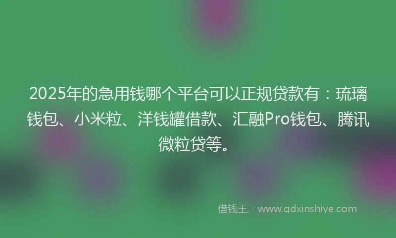 2025年的急用钱哪个平台可以正规贷款有：琉璃钱包、小米粒、洋钱罐借款、汇融Pro钱包、腾讯微粒贷等。
