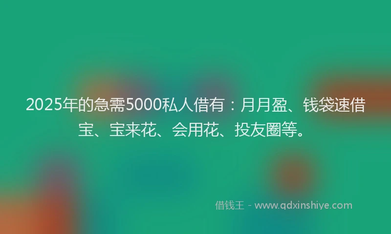 2025年的急需5000私人借有：月月盈、钱袋速借宝、宝来花、会用花、投友圈等。
