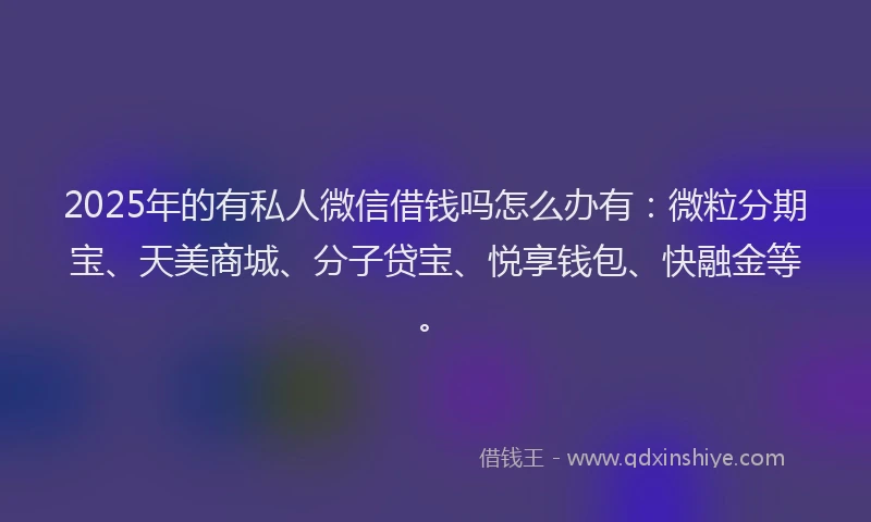 2025年的有私人微信借钱吗怎么办有：微粒分期宝、天美商城、分子贷宝、悦享钱包、快融金等。