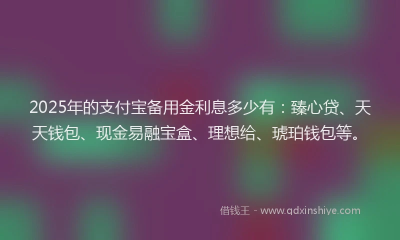 2025年的支付宝备用金利息多少有：臻心贷、天天钱包、现金易融宝盒、理想给、琥珀钱包等。
