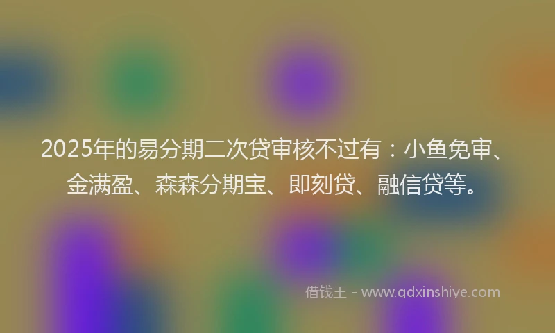 2025年的易分期二次贷审核不过有：小鱼免审、金满盈、森森分期宝、即刻贷、融信贷等。