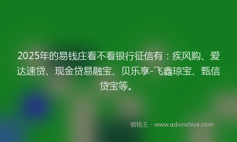 2025年的易钱庄看不看银行征信有：疾风购、爱达速贷、现金贷易融宝、贝乐享-飞鑫琼宝、甄信贷宝等。