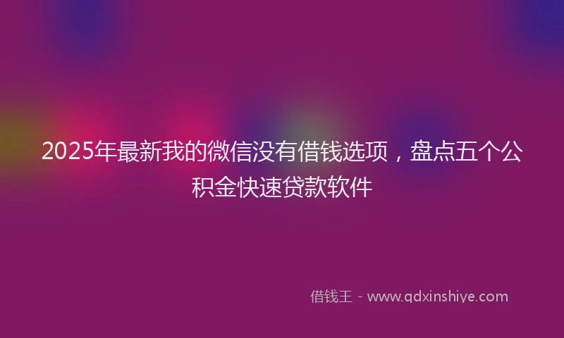 2025年最新我的微信没有借钱选项，盘点五个公积金快速贷款软件