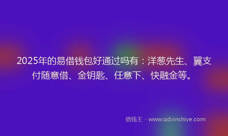 2025年的易借钱包好通过吗有：洋葱先生、翼支付随意借、金钥匙、任意下、快融金等。