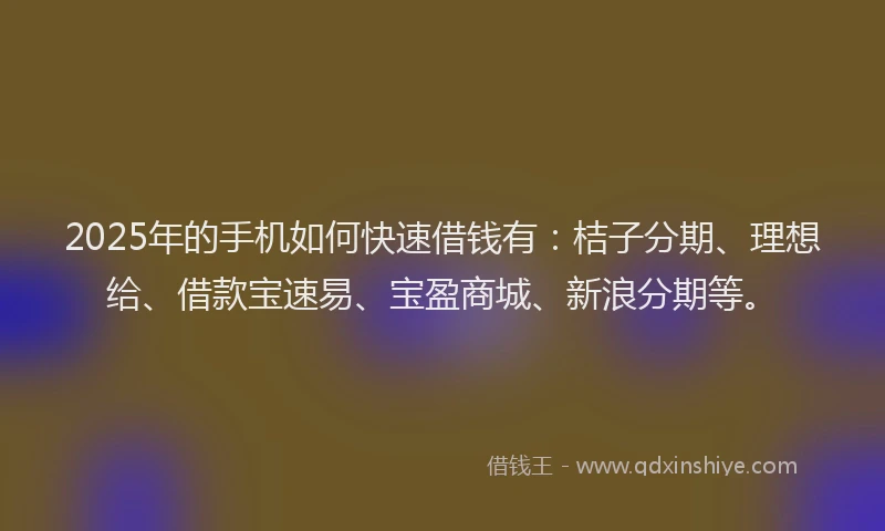 2025年的手机如何快速借钱有：桔子分期、理想给、借款宝速易、宝盈商城、新浪分期等。