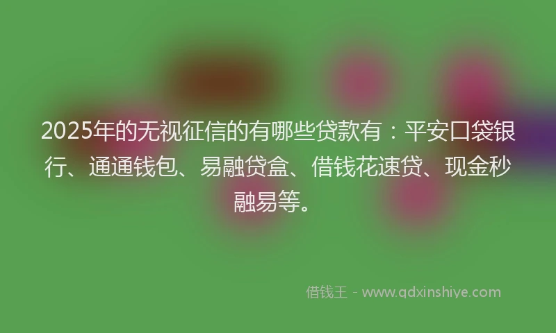 2025年的无视征信的有哪些贷款有：平安口袋银行、通通钱包、易融贷盒、借钱花速贷、现金秒融易等。